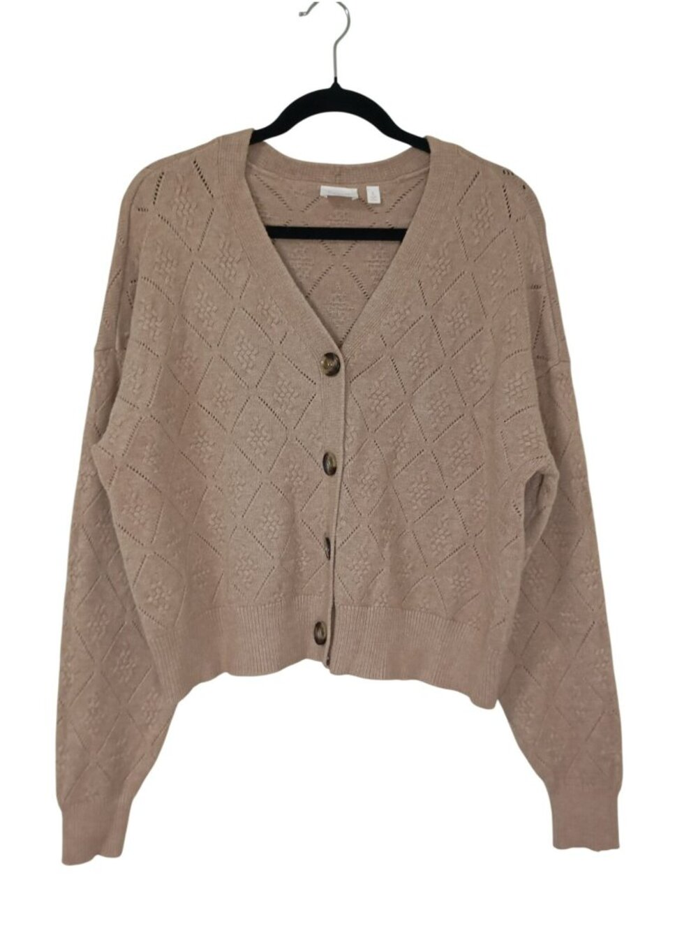 Cyrus Beige Diamond Knit Button-Front Cardigan Sweater Size L - Picture 2 of 10